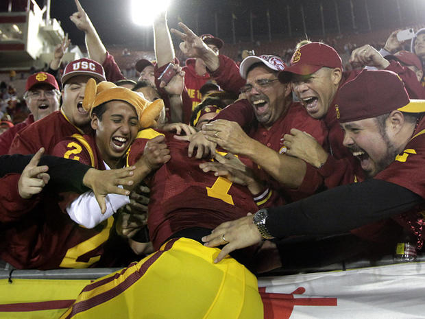Matt Barkley and the fans celebrate USC's 50-0 win  