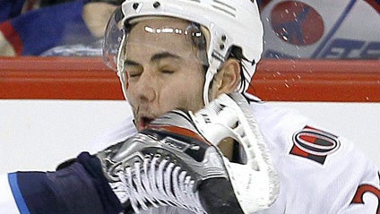 Nikita Filatov takes a skate to the face  