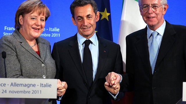 Angela Merkel, Nicolas Sarkozy  and Mario Monti 