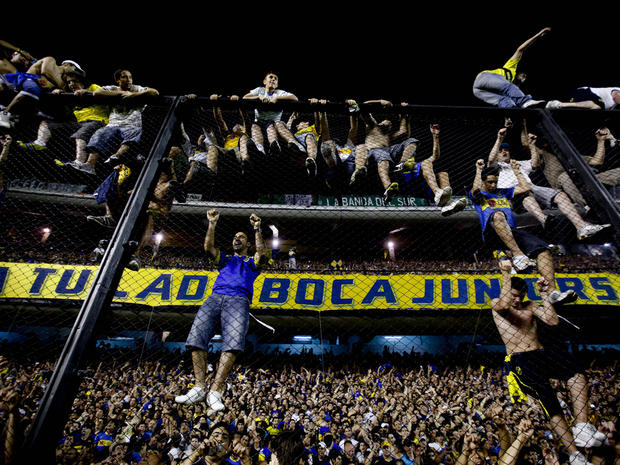 soccer fans celebrate winning Argentina's soccer league 