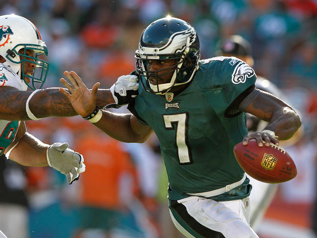 Michael Vick in action for the Philadelphia Eagles against Miami Dolphins at Sun Life Stadium on Dec. 11, 2011 in Miami 