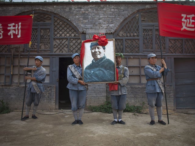 Actors dressed as communist Red Army soldiers 