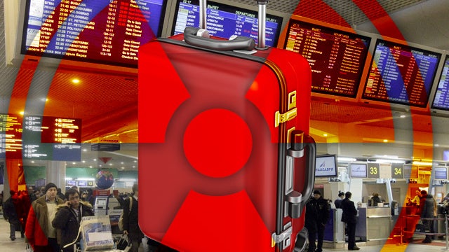 airport, suitcase and nuclear symbol 