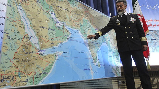 Iran's navy chief Adm. Habibollah Sayyari briefs media on an upcoming naval exercise, in a press conference in Tehran, Iran, Thursday, Dec. 22, 2011.  