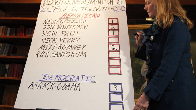 Donna Kaye Erwin looks at the totals in Dixville Notch, NH 