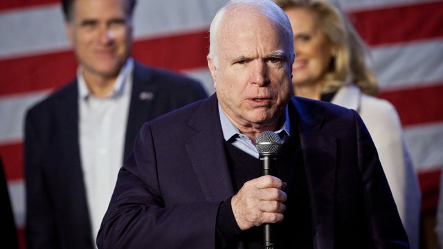 John McCain speaks during a campaign event for Republican presidential nominee Mitt Romney 