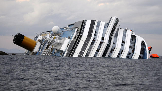 The Costa Concordia lies in the harbor of the Tuscan island of Giglio 