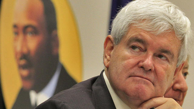 Presidential candidate Newt Gingrich, listens to speakers at the Martin Luther King Jr. celebration breakfast, Jan. 16, 2012 at the Canal Street Recreation Center in Myrtle Beach.  