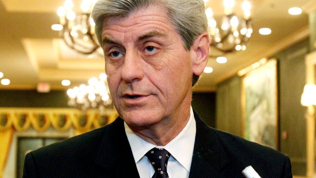 Mississippi Gov. Phil Bryant tells reporters he favors some sort of limits on gubernatorial pardon powers Jan. 17, 2012, in Jackson, Miss. 