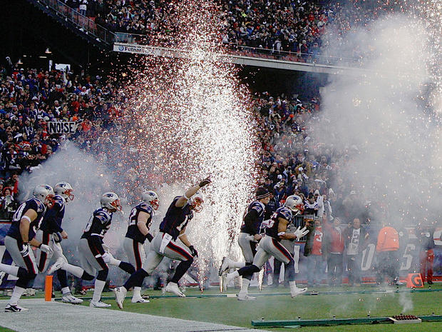 Patriots run onto the field to start the AFC Championship game 
