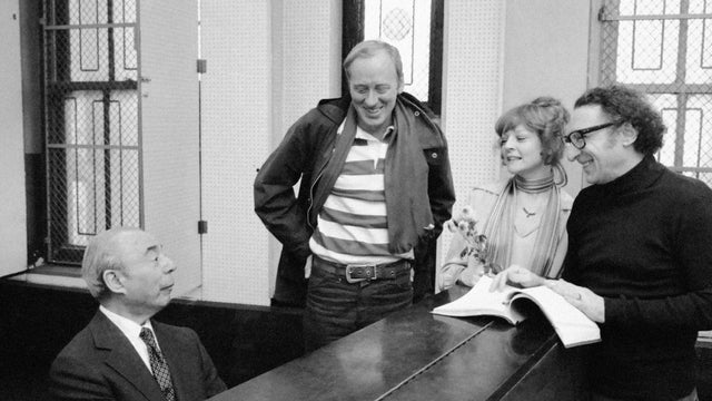 Nicol Williamson, center, prepares for the opening of his newest musical "REX" with composer Richard Rodgers, left, , and Penny Fuller on Jan. 19, 1976, in New York. 