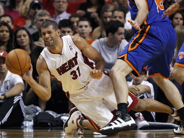 Shane Battier falls to the court 