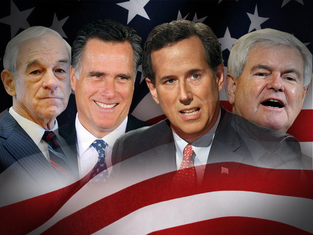 four GOP candidates, Newt Gingrich, Mitt Romney, Ron Paul and Rick Santorum 