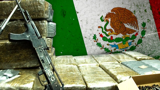 Drugs and weapons seized, Mexico flag 
