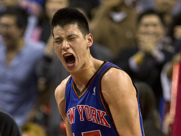 Jeremy Lin celebrates his game-winning 3-pointer 
