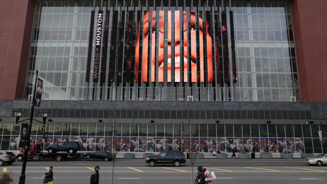  a large image of Whitney Houston displayed on the side of the Prudential Center in Newark, N.J. 