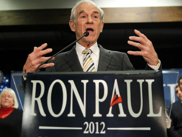 Rep. Ron Paul, R-Texas, speaks to his supporters following his loss in the Maine caucus to Mitt Romney Feb. 11, 2012, in Portland, Maine. 