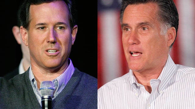 Rick Santorum and Mitt Romney  