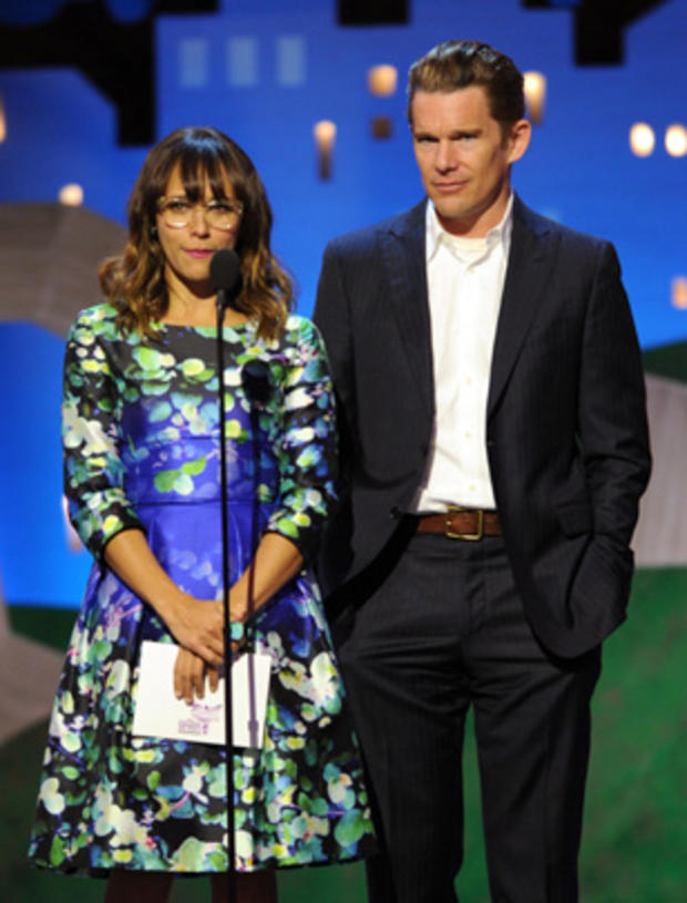 Rashida Jones and Ethan Hawke present an award onstage at the Independent Spirit Awards  