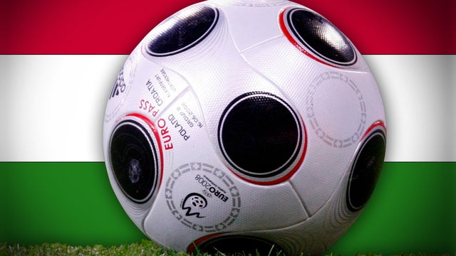 soccer ball over Hungary flag 