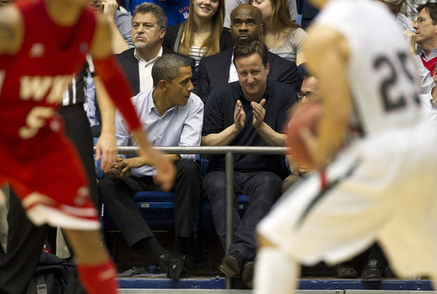 President Barack Obama and Britain's Prime Minister David Cameron attend the Mississippi Valley State 