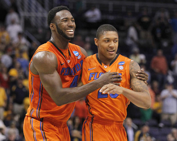 Florida's Patric Young, left, and Bradley Beal celebrate 