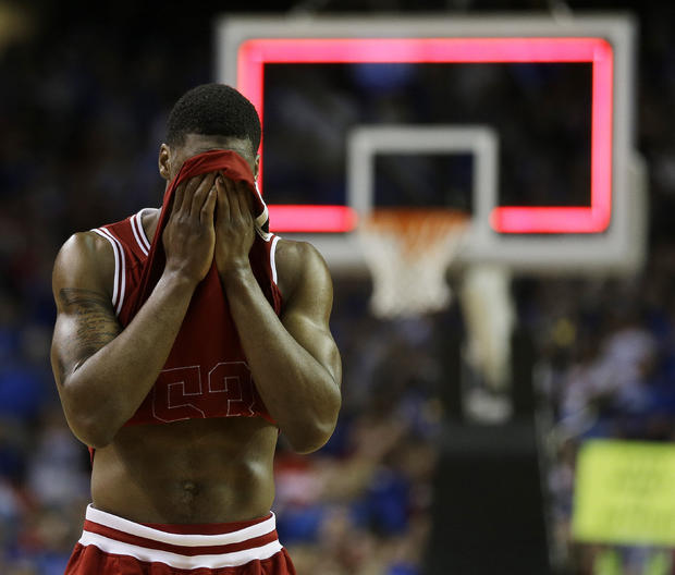 Indiana's Remy Abell walks off the court  
