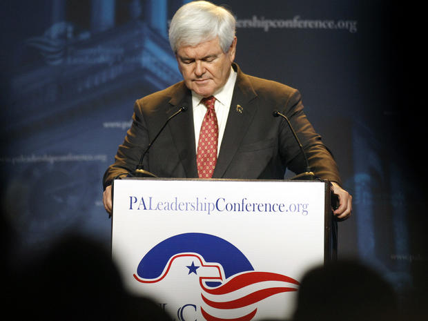 Former Speaker of the House Newt Gingrich speaks during a campaign stop at the Pennsylvania Leadership Conference March 24, 2012, in Camp Hill, Pa. 