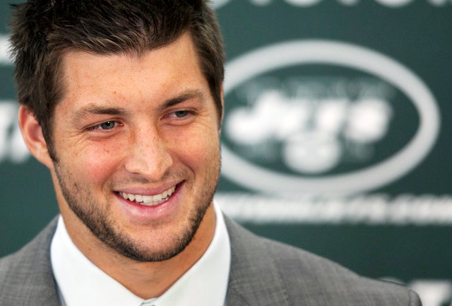 Tim Tebow holds his first news conference with the New York Jet 