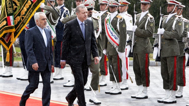 Turkish Prime Minister, Recep Tayyip Erdogan, right, with Iranian Vice-President Mohammad Reza Rahimi, in Tehran, Iran, March 28, 2012 for meetings on Iran's disputed nuclear program. 