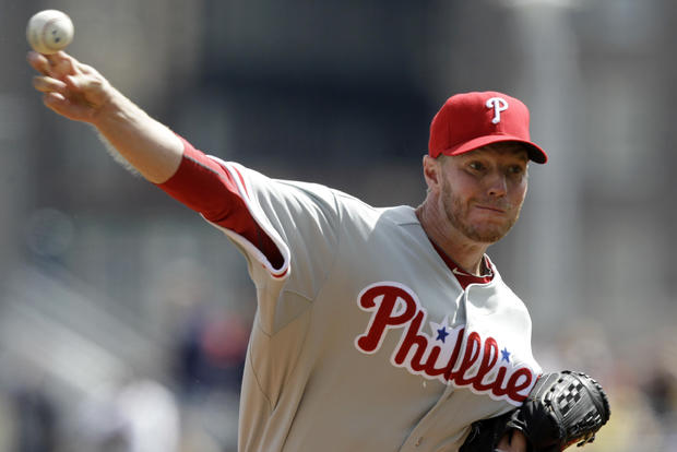 Phillies pitcher Roy Halladay throws during the second inning  