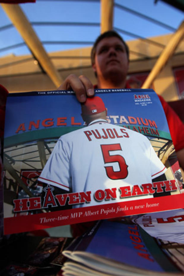 A vendor sells programs outside before the Los Angeles Angels 