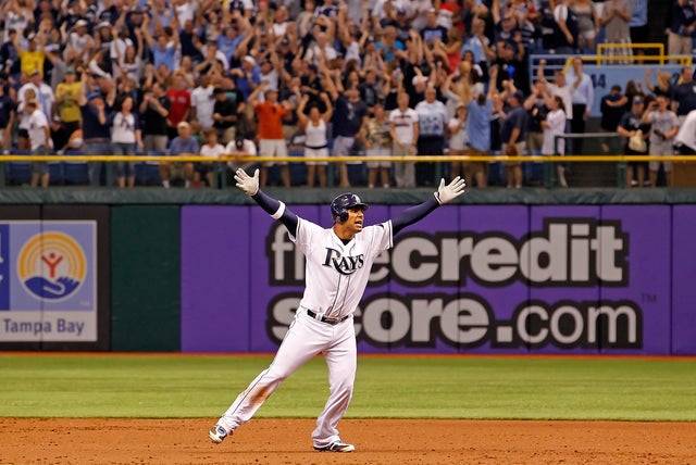 Carlos Pena celebrates his walkoff hit 