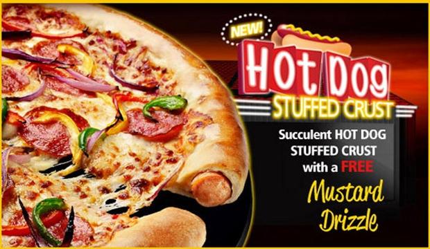 pizza hut, stuffed crust hot dog pizza 