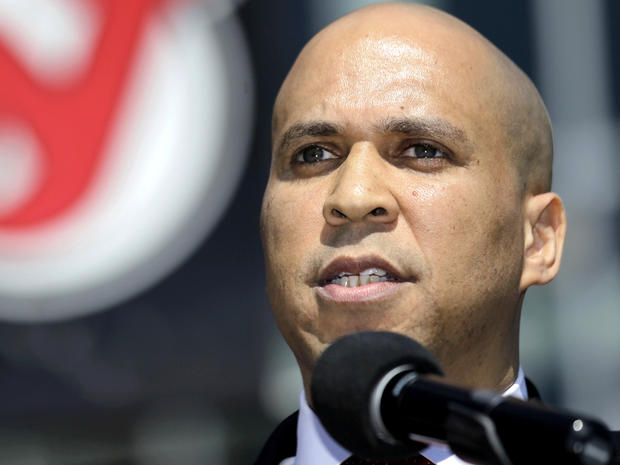 Newark Mayor Cory Booker talks during a news conference outside of the Prudential Center April 4, 2012, in Newark, N.J. 