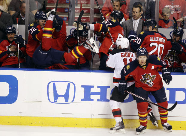 Panthers' Scottie Upshall goes over the wall  