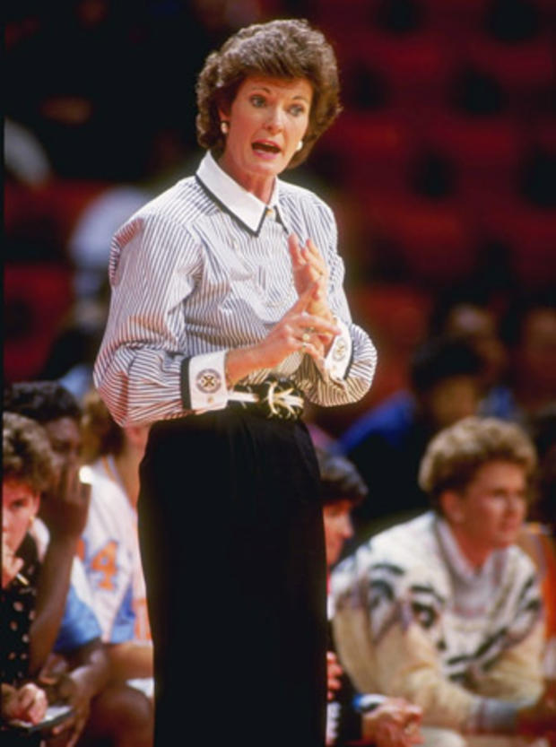 Pat Summitt of the Tennessee Volunteers watches her players  