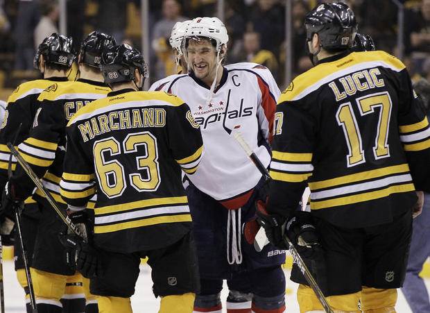 Alex Ovechkin shakes hands with Brad Marchand 