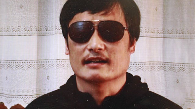 In this image made from video, blind legal activist Chen Guangcheng is seen on a video posted to YouTube Friday, April 27, 2012 by overseas Chinese news site Boxun.com.  