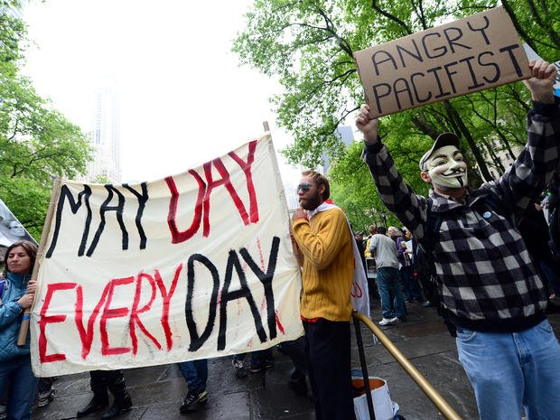 Occupy Wall Street participants gather to stage a May Day march at Bryant Park in New York May 1, 2012. 