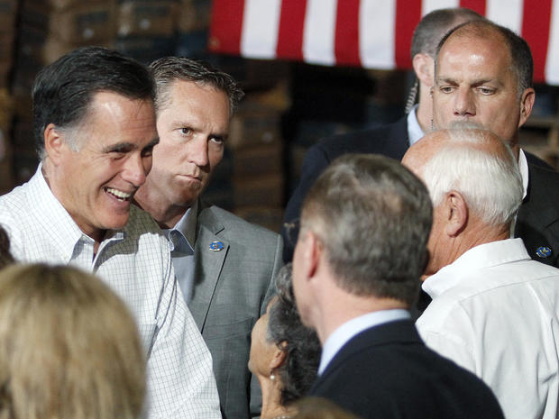 Mitt Romney greets people at Sauereisen construction materials company in Pittsburgh 