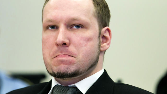 Anders Behring Breivik sits in a courtroom in Oslo, Norway, May 3, 2012. 