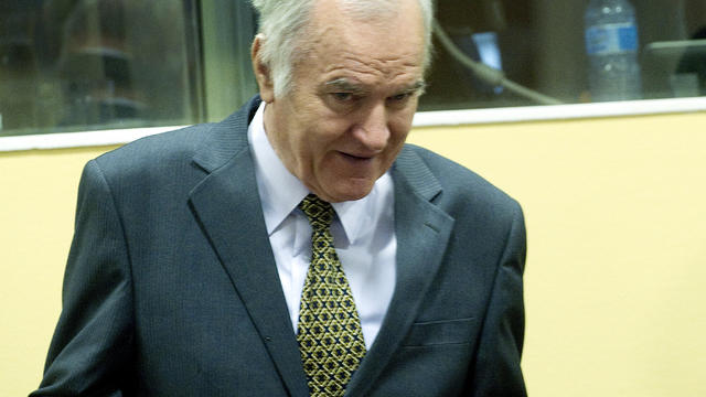 Former Bosnian Serb army chief Ratko Mladic  arrives May 16, 2012, at the International Criminal Tribunal in The Hague before the opening of his war-crimes trial. 