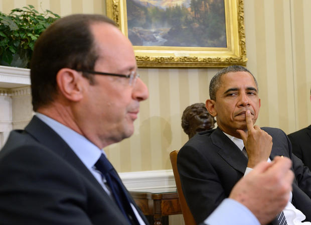 President Barack Obama meets with French President Francois Hollande in the Oval Office at the White House in Washington, Friday, May 18, 2012. 