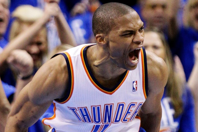 Russell Westbrook reacts  