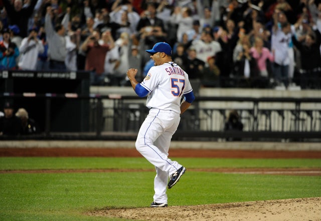 Johan Santana celebrates his no-hitter  