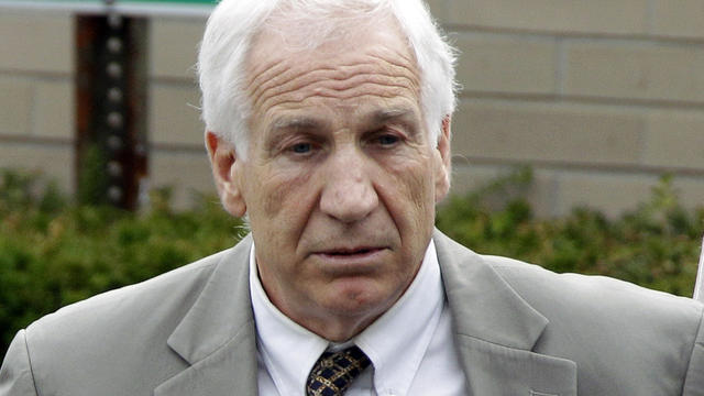 Former Penn State assistant football coach Jerry Sandusky leaves the Centre County Courthouse 