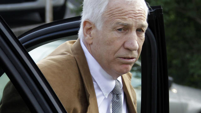 Jerry Sandusky arriving at Centre County Courthouse in Bellefonte, Pa., in June 