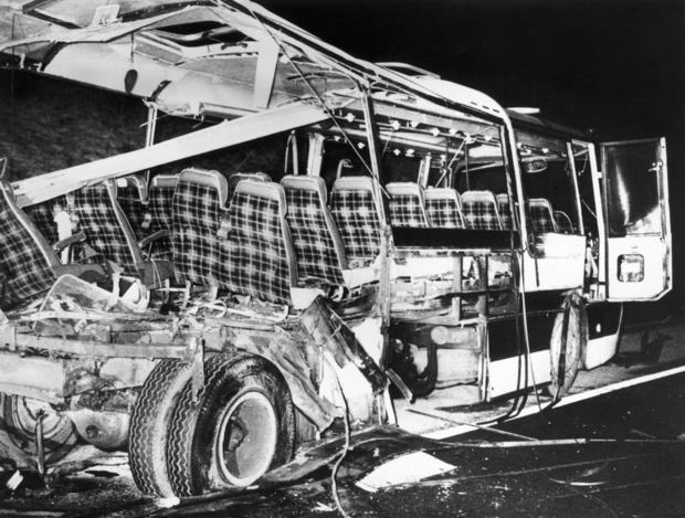 The remains of coach torn apart by a terrorist bomb whilst on route to Catterick 