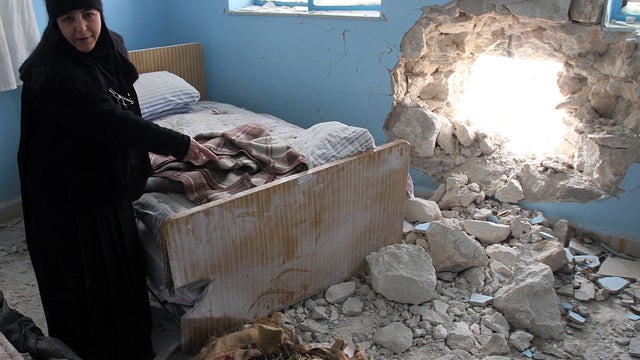 Damage from shelling in Sednya, Syria 